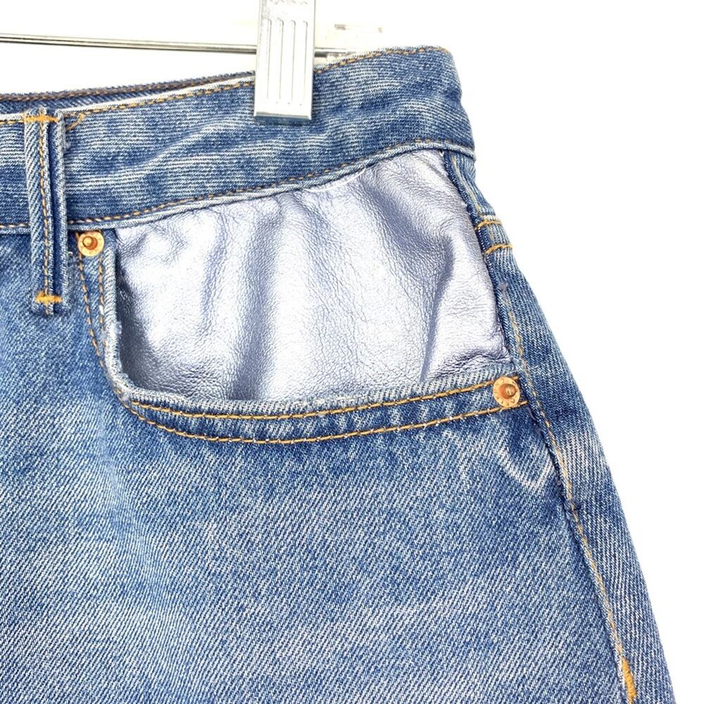 Grlfrnd Milla Women's Size 29 Light Wash Mini Skirt Metallic Leather Panel Denim - Picture 5 of 8
